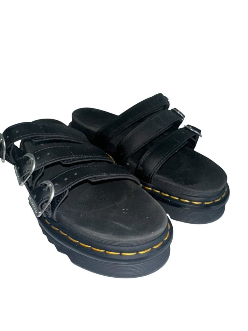 DOC DR MARTEN Soft Wair BLAIRE Women's 9 Black Leather 3 Buckle Slides Sandals